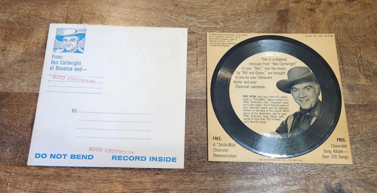 Vintage Ben Cartwright Boyd Chevrolet Vinyl