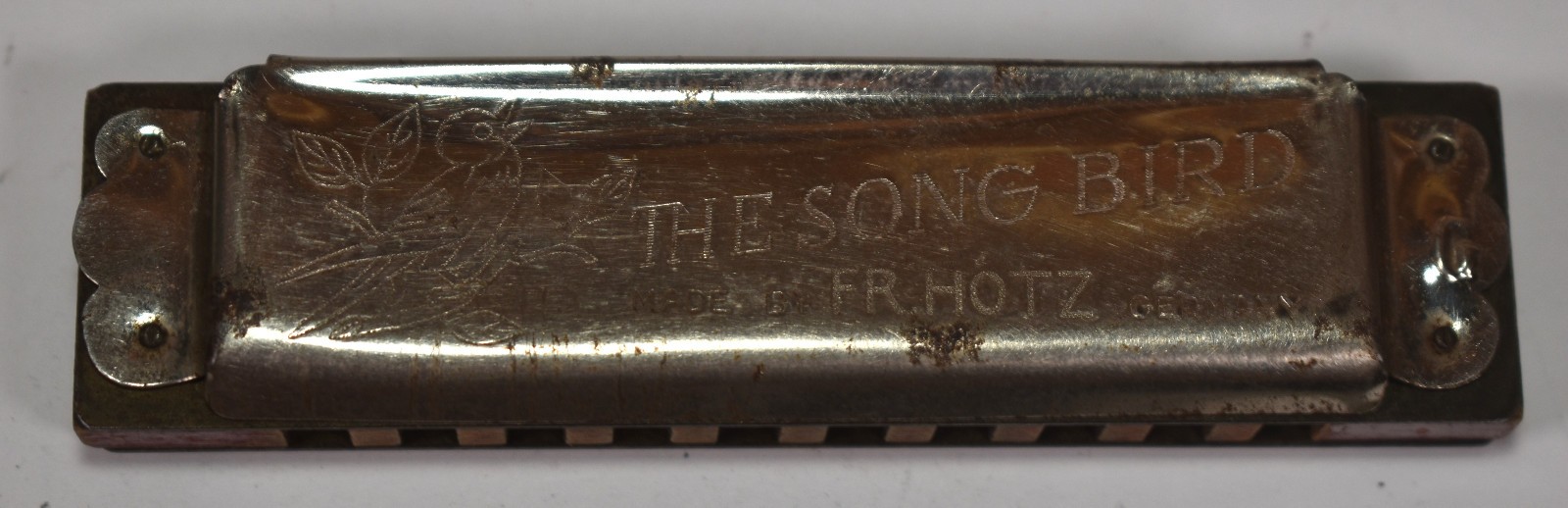 Antique Fr. Hotz The Song Bird Harmonica 10-Hole Key of C Germany Wood Comb