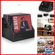 FUSOUBOTY Wooden Vinyl Record Crate Box Holds 60+ Records Black picture