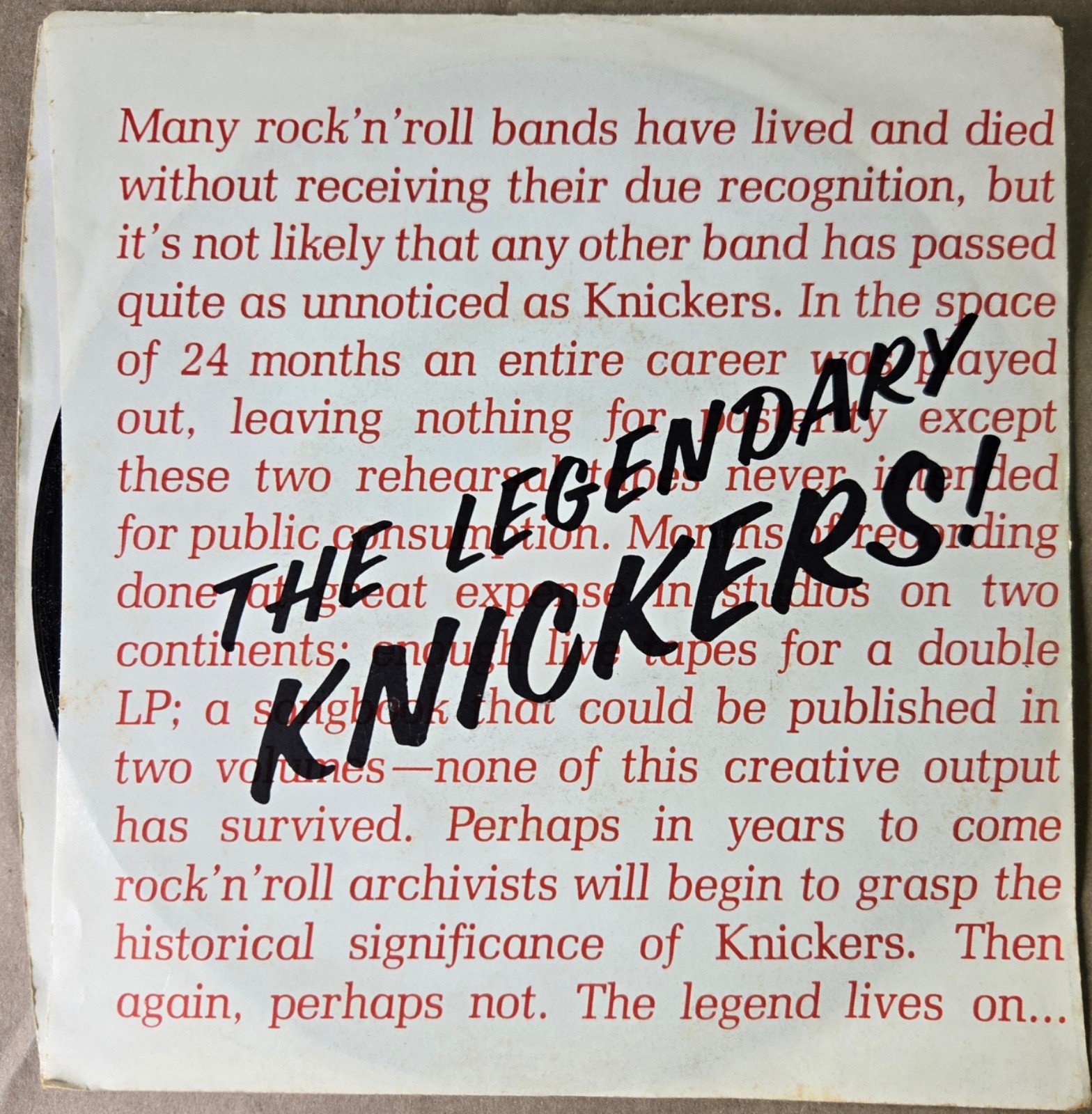 The Knickers 45rpm Denunciations / Drums (1978) Reckless WREK 200 Played Once