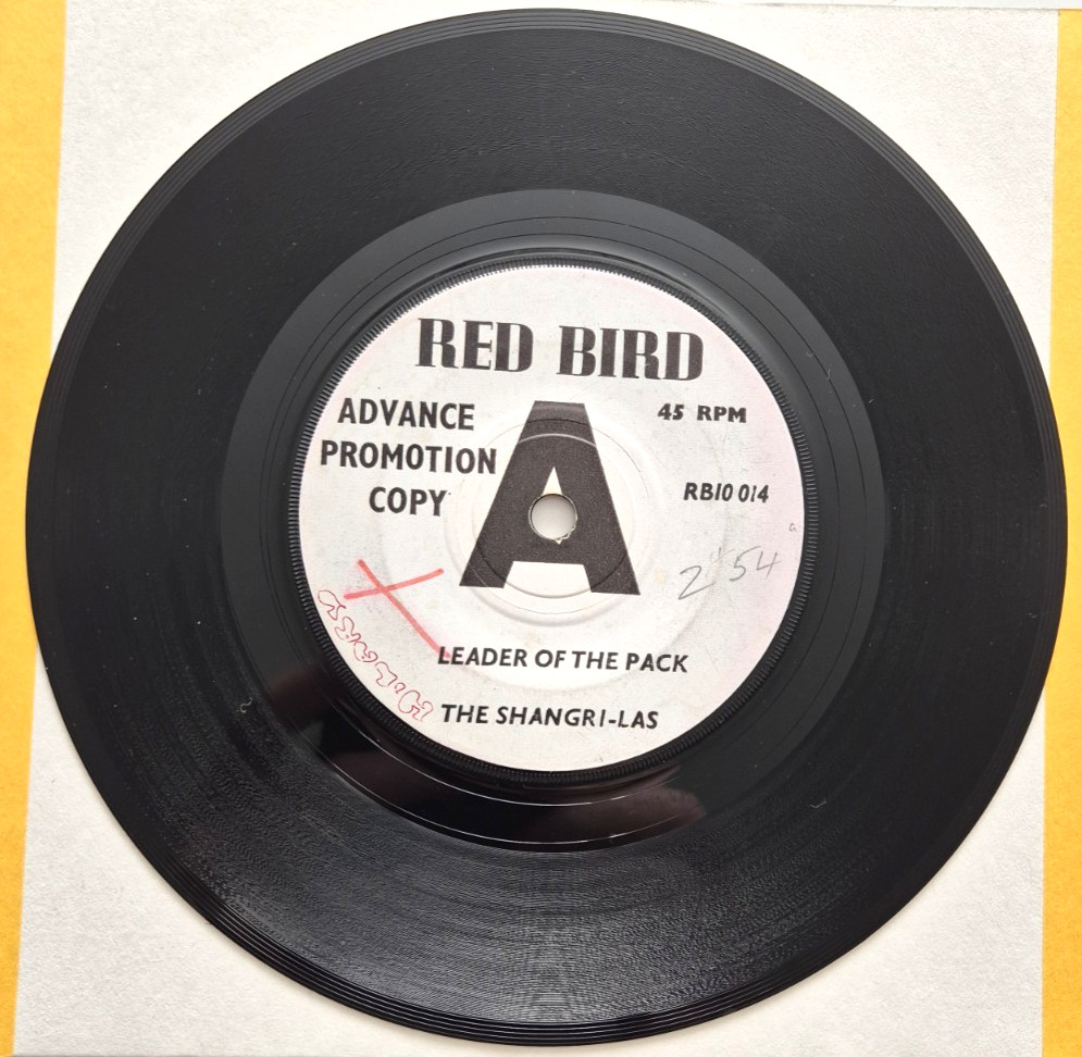 THE SHANGRI-LAS - LEADER OF THE PACK - Rare PROMO ADVANCE 7 - 1964 RED BIRD