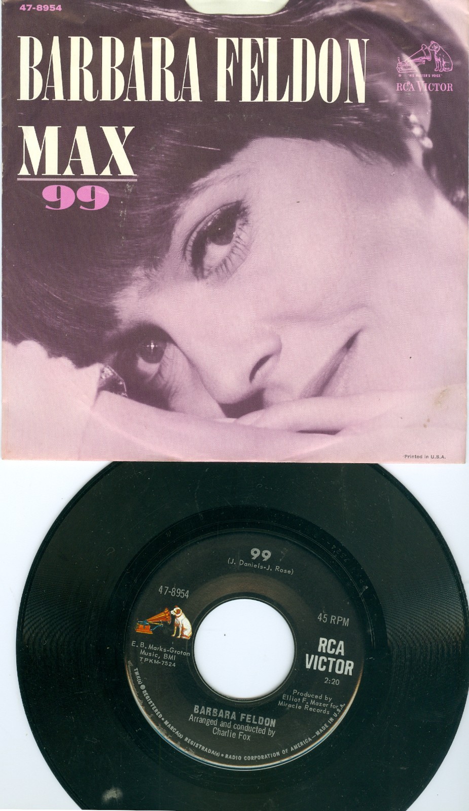 Barbara Feldon 99 b/w Max Get Smart rare picture sleeve and vinyl 45 play tested
