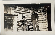 Vintage Photo Cowboy Country Musician Gibson Guitar Harmonica Cabin Rustic 1940s picture