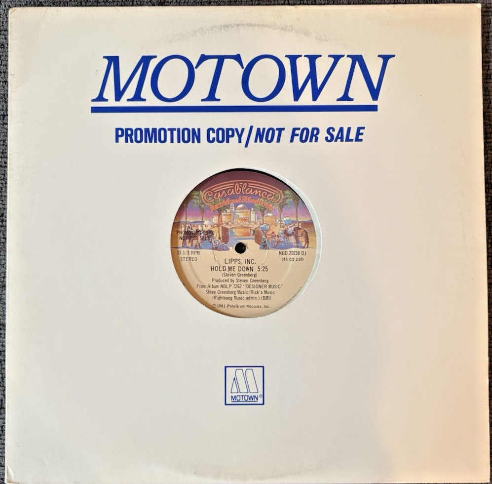 Lipps Inc Hold Me Down 12” Promo DJ 1981 Casablanca NBD 20238 Disco Vinyl