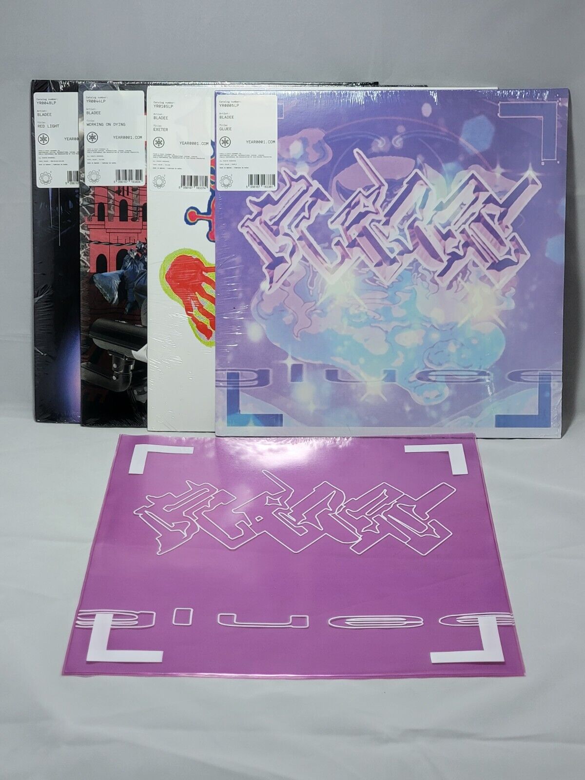 Bladee Vinyl 4X Lot Gluee, Exeter, Working on Dying, Red Light. With PVC Cover 