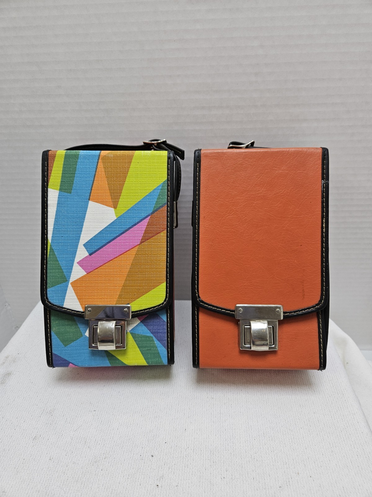 2- Vtg 70s Groovy Abstract Vinyl & Plain Cassette Tape Carrying Case 10 Cassette