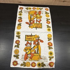 Barn Dance Clowns Banjo Kitchen Tea Towel Orange Yellow Floral Country Vintage picture