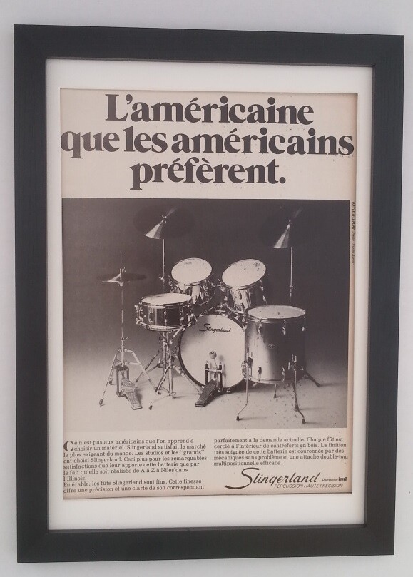 SLINGERLAND DRUMS*1979*French*ORIGINAL*A4*ADVERT*FRAMED*FAST WORLD SHIP