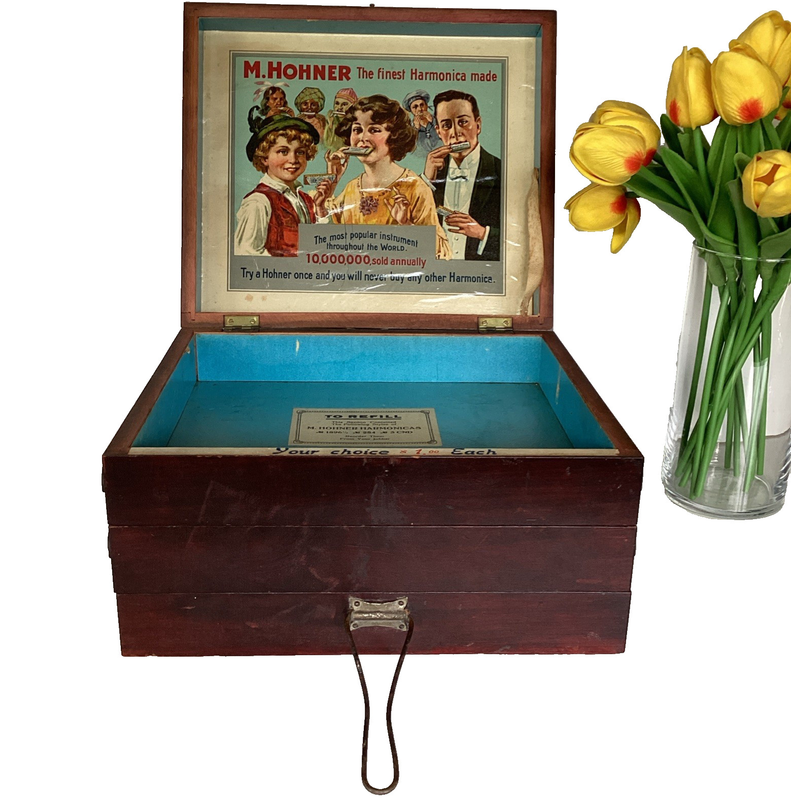 Antique Hohner\'s World Renowned Harmonica 3 Tier Wood Store Display Case Germany