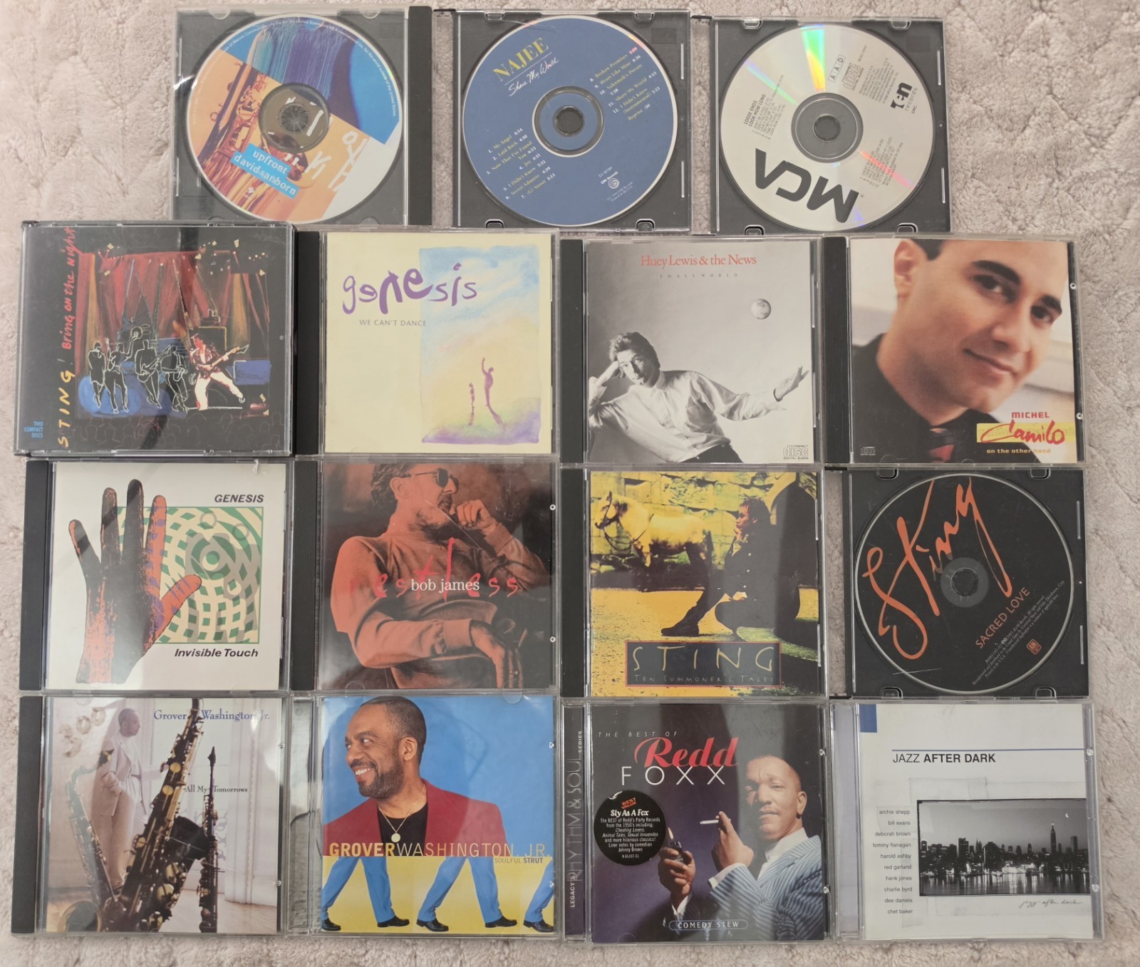 lot of 16 CDs - Mostly Rock Pop Rock and Jazz - Sting Genesis Grover Washington