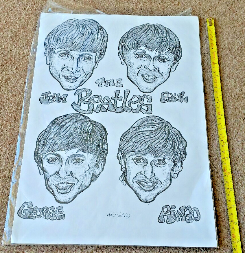 Vintage Beatles Caricatures Sketches by Mike Taylor