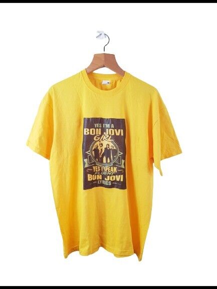 BON JOVI Vintage Tour T Shirt Yellow Rare Size Large L 