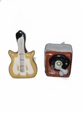 Vintage Ceramic Guitar and Record Player Salt and Pepper Shakers picture