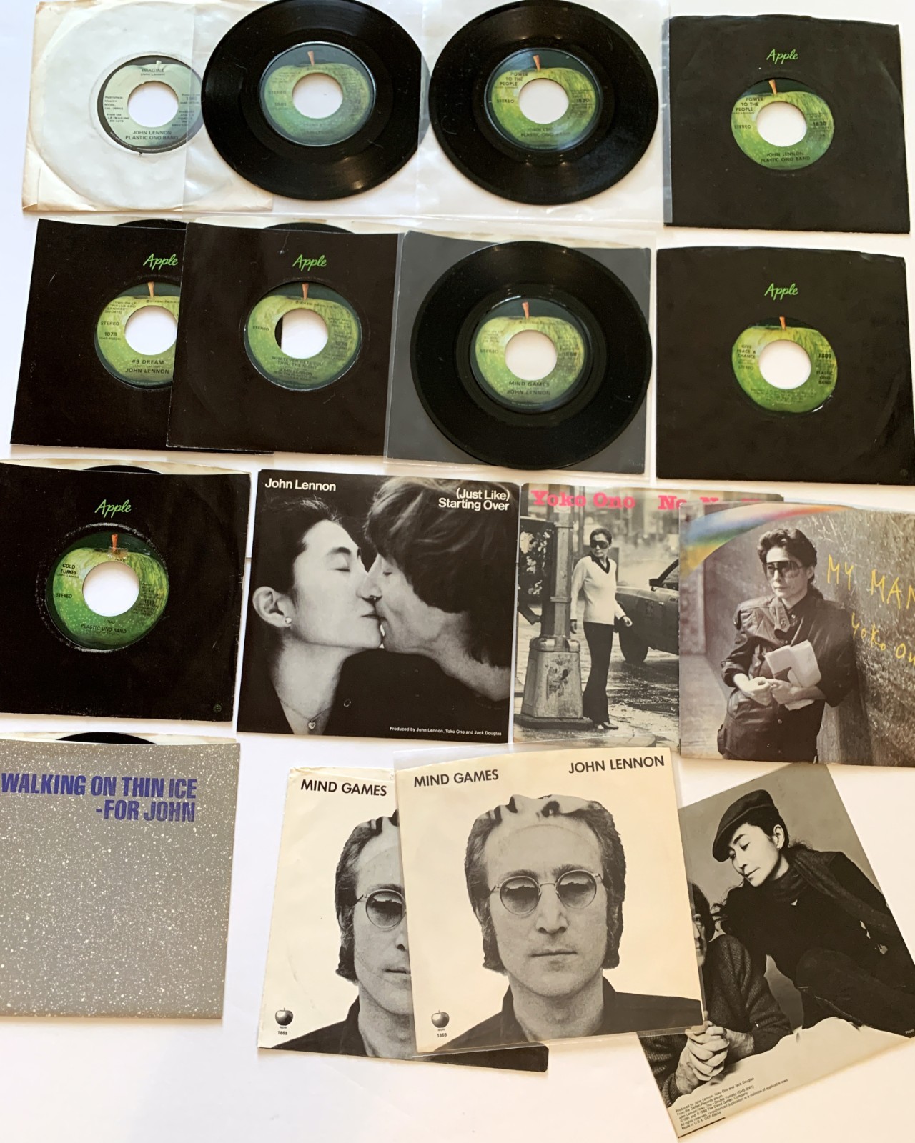 Vintage Lot of 14 John Lennon 45s Most in Unplayed Condition