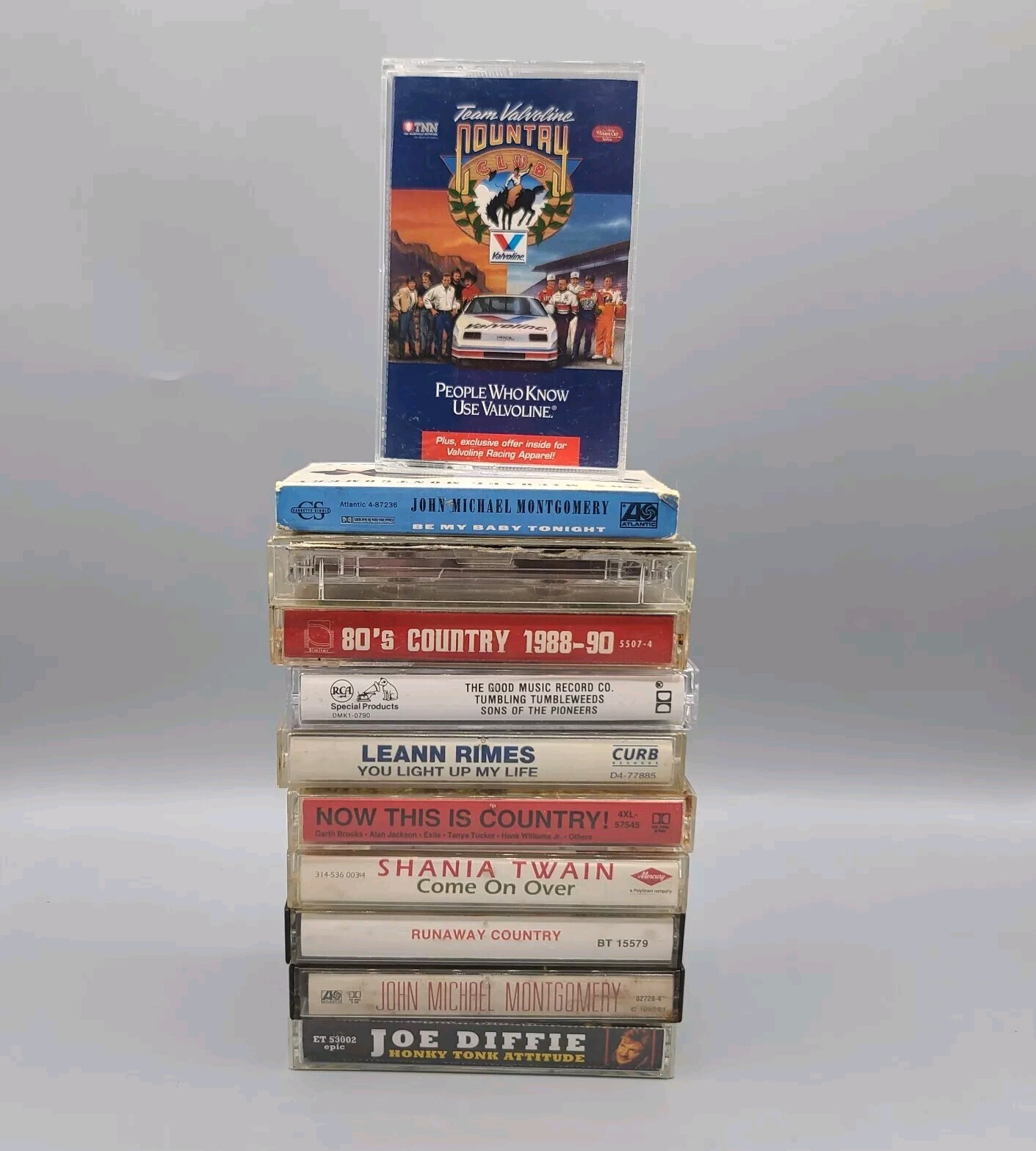 Vintage Lot of 11 Country Music Cassette Tapes Rimes Diffie Twain Team Valvoline