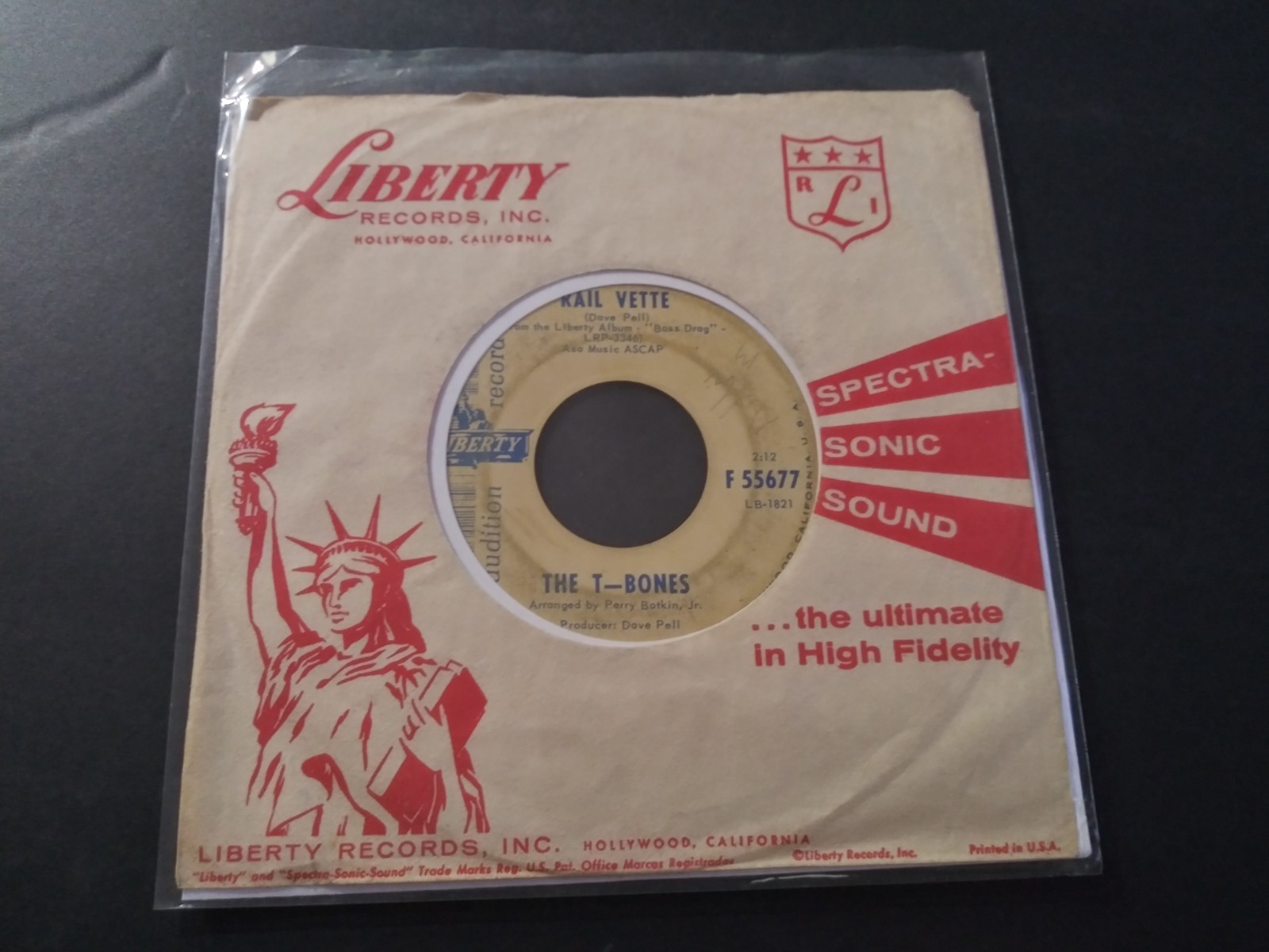 The T-Bones – Rail Vette & Draggin' FAIR GRADE PROMO 45RPM Liberty Record 1964