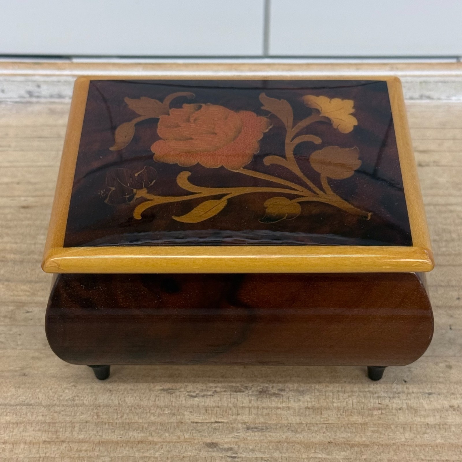 Italian Floral Inlay Reuge Music Box Vintage 1970s