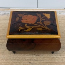 Italian Floral Inlay Reuge Music Box Vintage 1970s picture