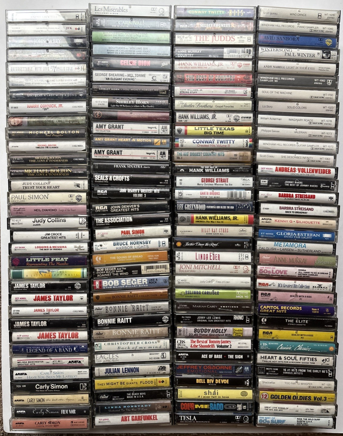 Large Lot of 133 Cassette Tapes Rock, Pop, Country, Jazz  80's and 90's Hits