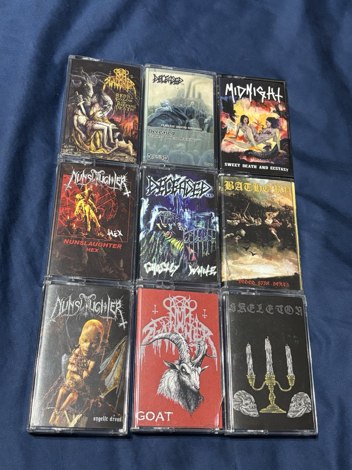 Lot Of 9 Death Metal Cassette Tapes Nunslaughter Deceased Bathory Midnight