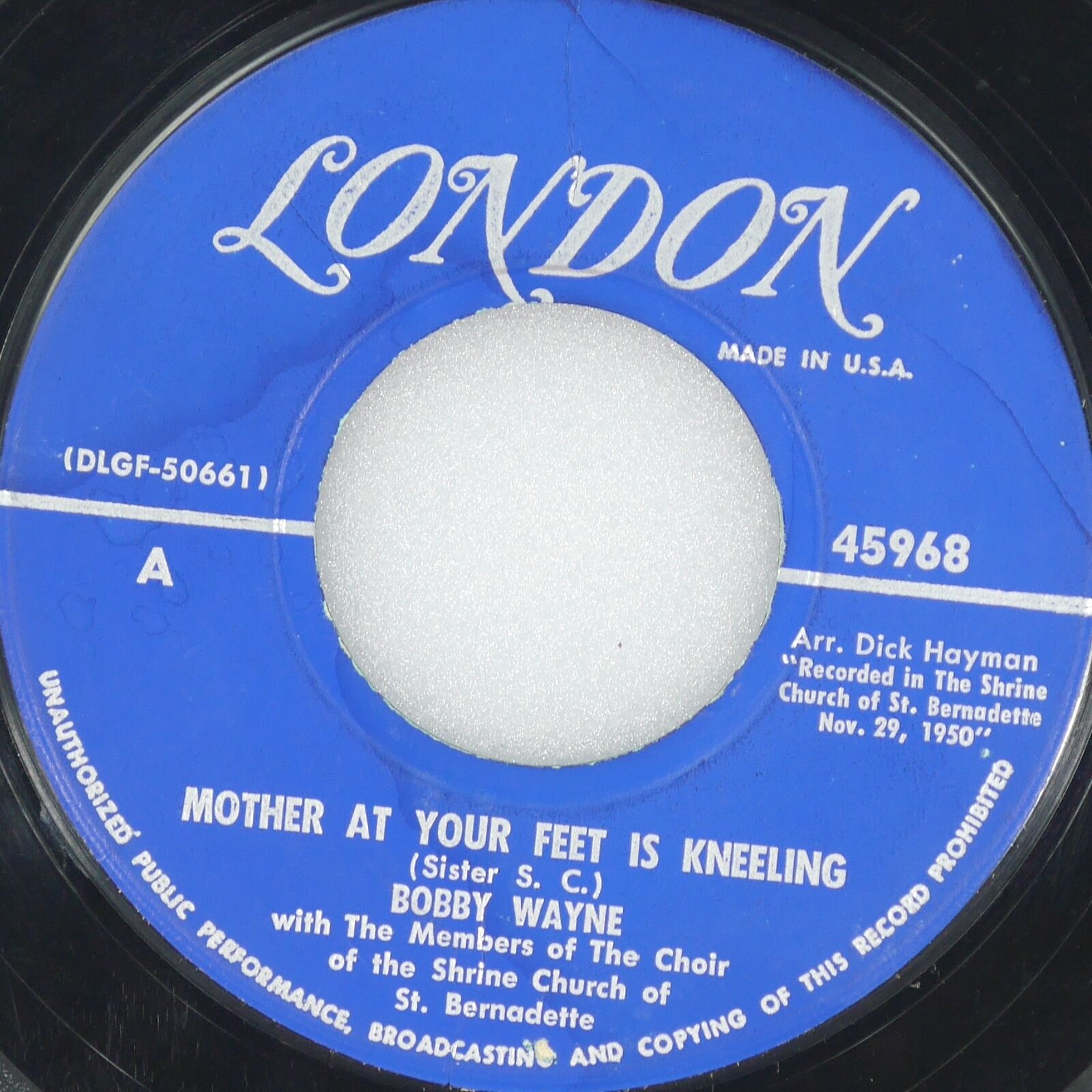 BOBBY WAYNE Mother At Your Feet Is Kneeling / Immaculate Mother LONDON 45968 VG