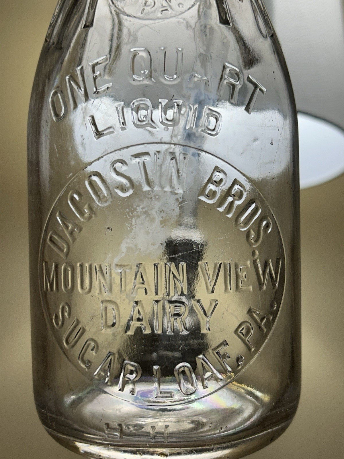 Scarce Dagostin Bros Mountain View Dairy Slug Plate Quart Milk Bottle Drums, Pa