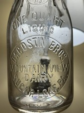 Scarce Dagostin Bros Mountain View Dairy Slug Plate Quart Milk Bottle Drums, Pa picture