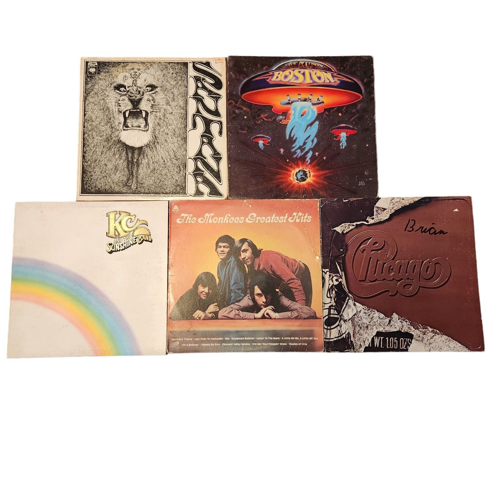 5 Vtg Vinyl Record Albums Santana, Chicago, Boston And More All Untested