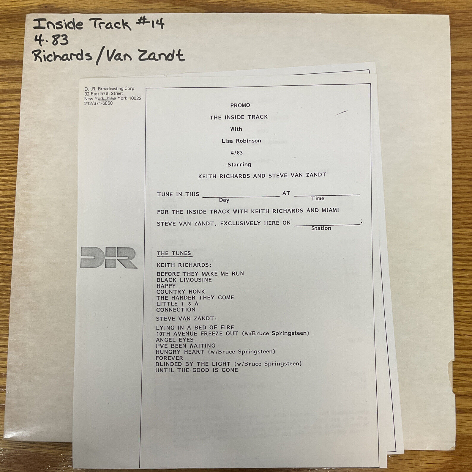 Keith Richards / Steve Van Zandt Inside Track 14- 4/83 3xLP vinyl DIR Vg+ Stones