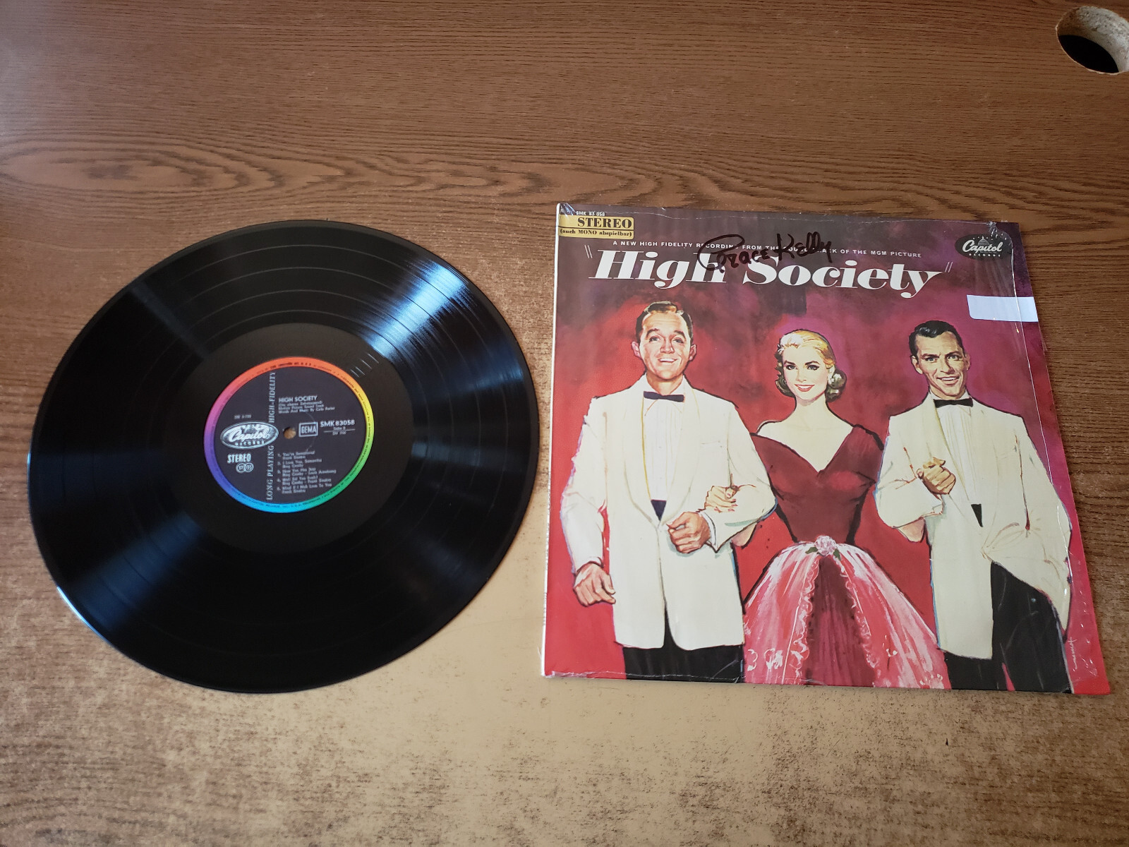 AUTOGRAPH ON SHRINK GRACE KELLY  1960s EXCELLENT High Society MOVIE SONGS LP33