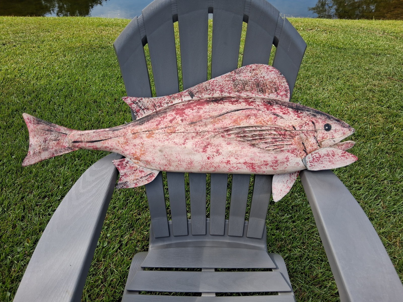 Vintage Large 37 Inch Red Drum Fish Handcrafted Wooden Body Metal Tail and Fins