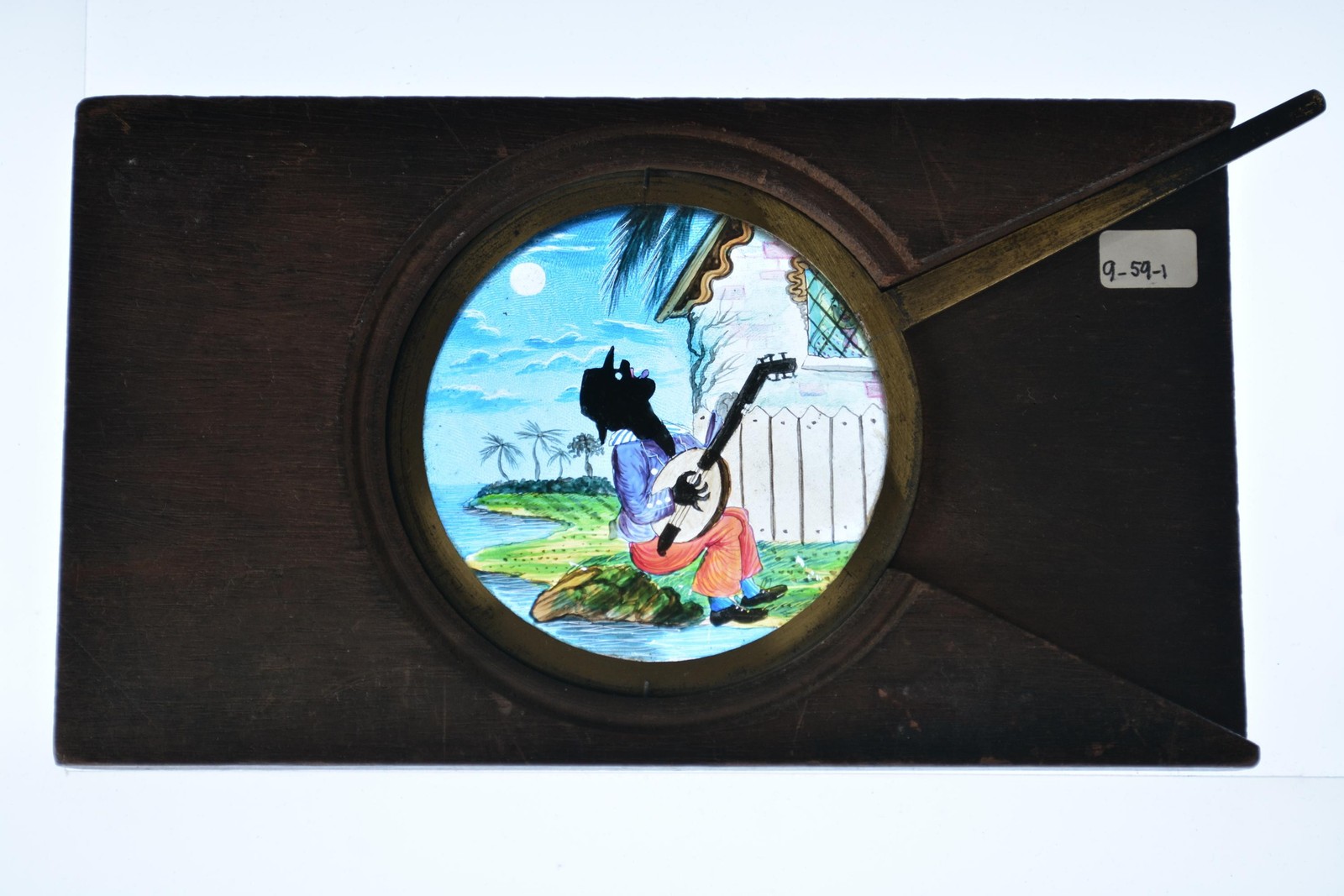 Banjo Player Musician Tropical House Mechanical Lever Magic Lantern Slide c1900s