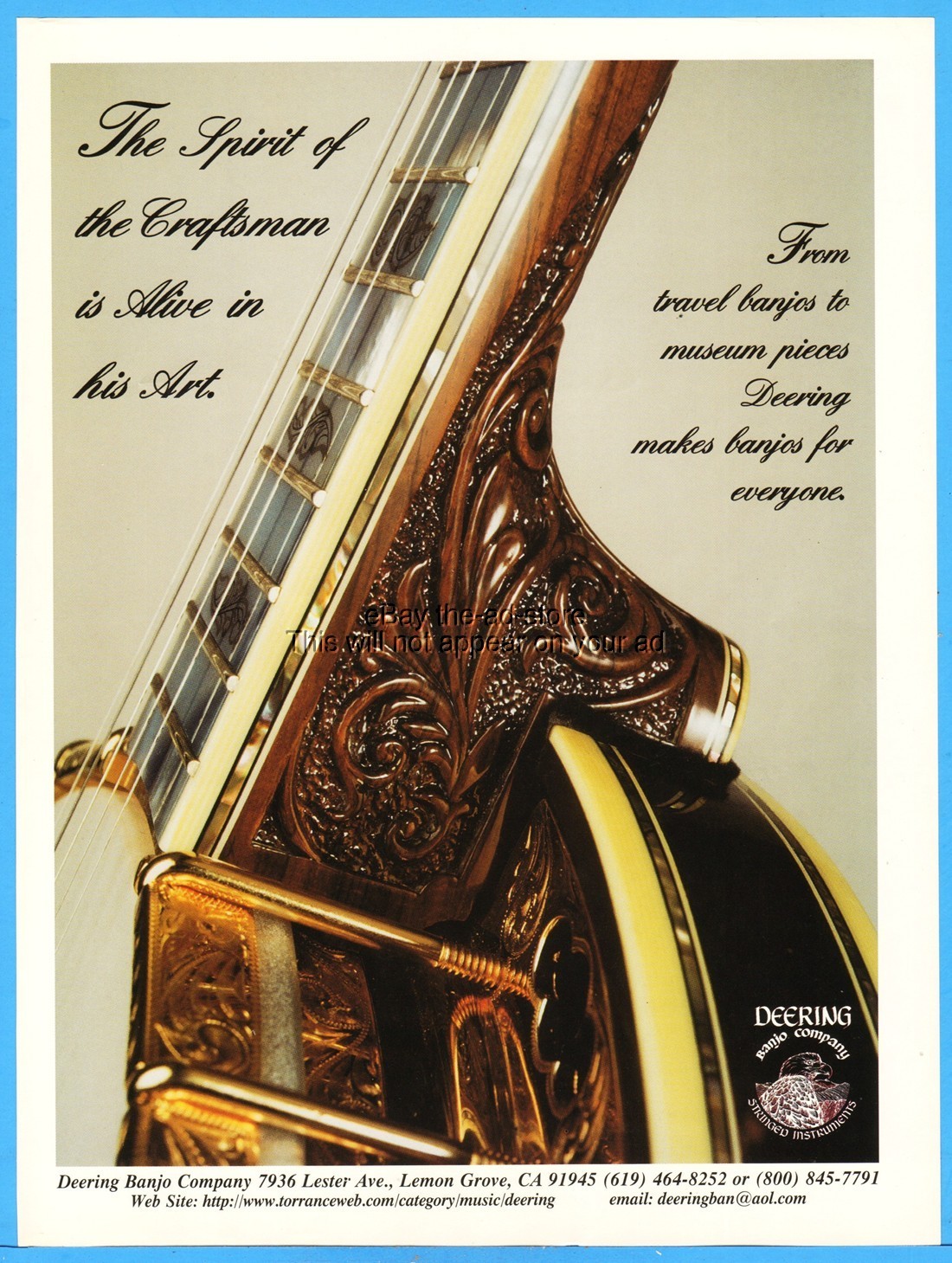 1998 Deering Banjo Co Spring Valley CA Vintage 90s Photo Print Ad