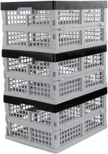 3 Pack 16-Liter Plastic Folding Storage Crates Stackable Collapsible Bins picture