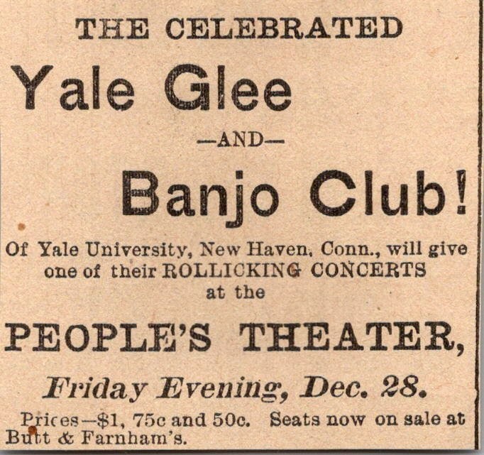 Yale Glee & Banjo Club People\'s Theater New Haven CT 1888 MN Clipping 5AK9-M14