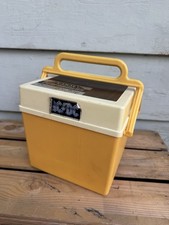 Vtg 70s Metro Products Michigan Record Storage Box Golden Yellow Wood Panel 45’s picture
