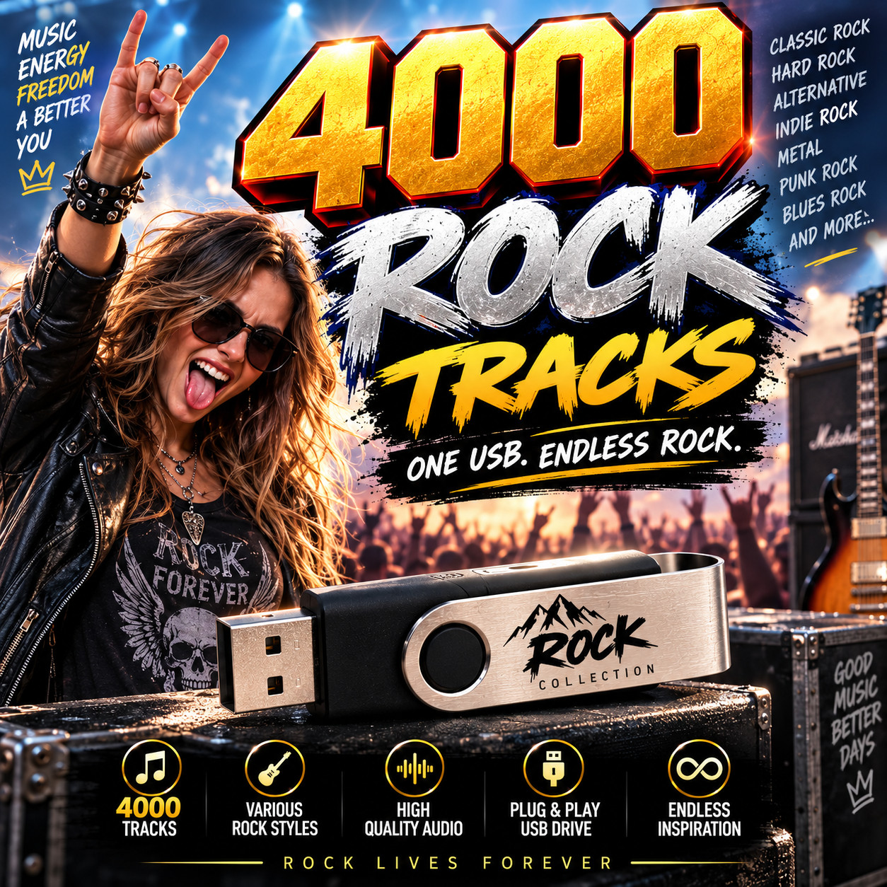 4000 Rock Tracks USB Drive – Ultimate Rock Music Collection – Classic & More