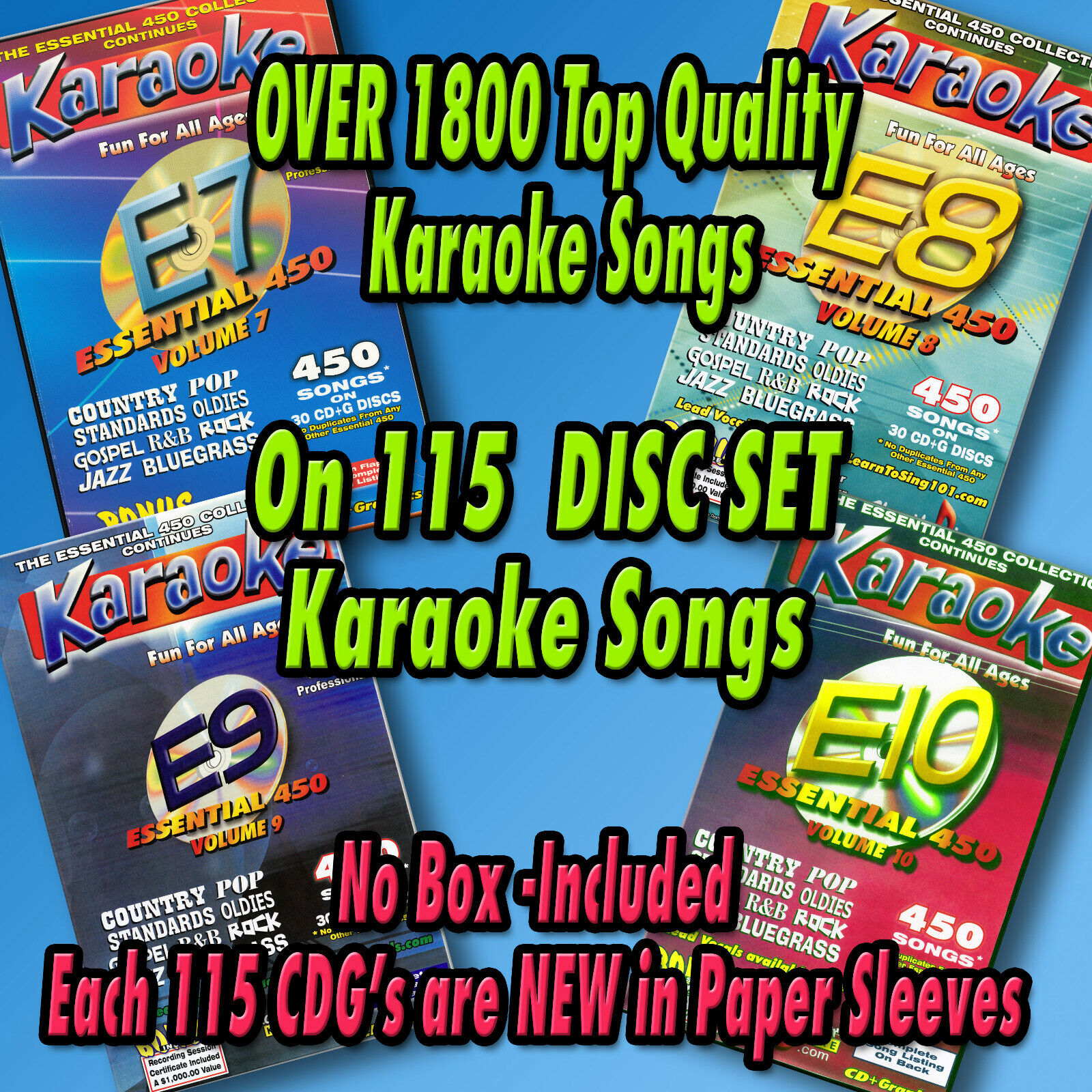Chartbuster Karaoke Essentials - E-7, E-8,  E-9,  E-10 CD+G  115 Disc All NEW
