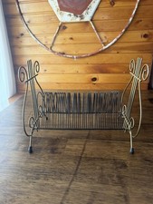 Vintage Mid Century Brass / Wire 78 Record Holder Shelf Display Lyre Cleft Side picture