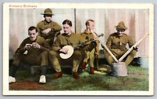 Company Orchestra Banjo Drum On Metal Pail Harmonica WWI Postcard F29 picture