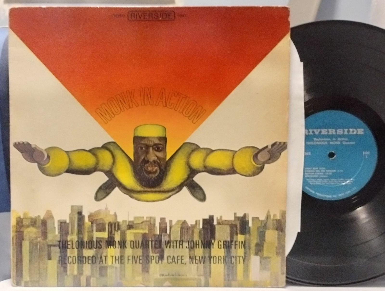 THELONIOUS MONK in Action RIVERSIDE LP Rare Superhero Cover JOHNNY GRIFFIN Hear