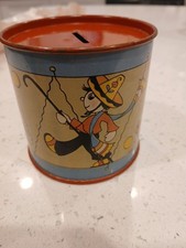 OHIO ART Vintage TIN LITHO Drum Coin Bank FERN BISEL PEAT ART Mexican Boy PINATA picture