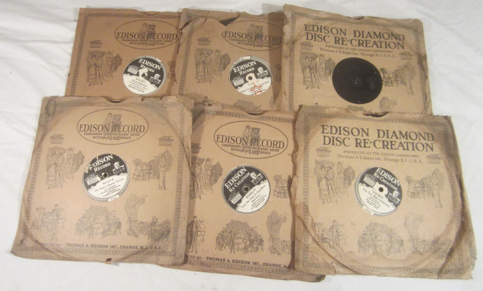 Six EDISON DISC 78's -- Walter Scanlan, Billy Jones, Helen Clark, Lewis James