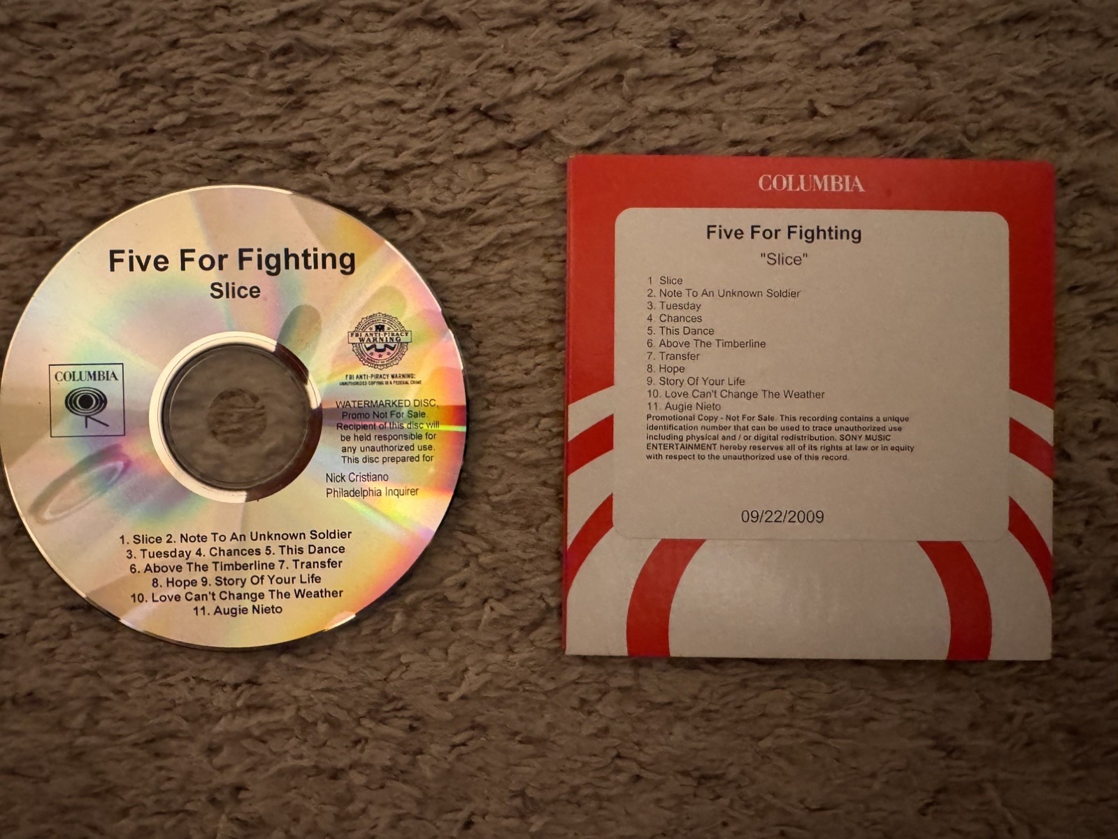 Five For Fighting : Slice CD  Promo Brand New