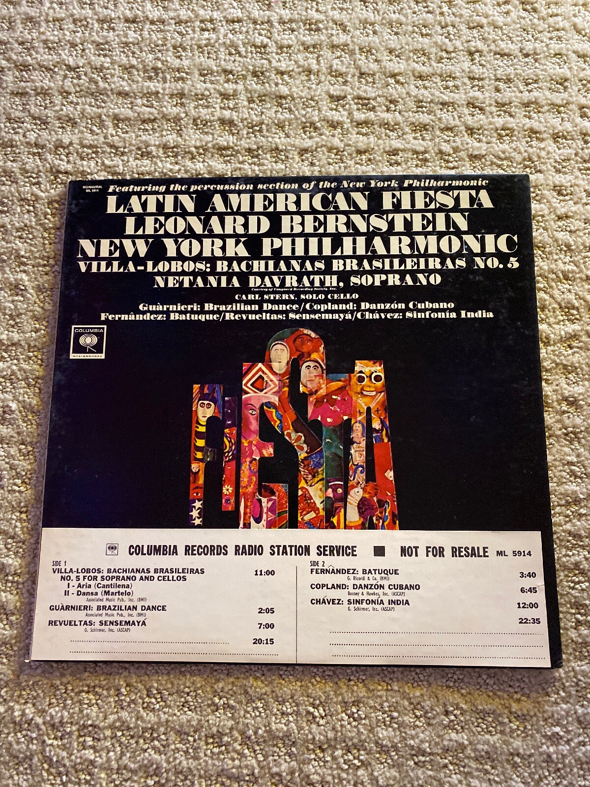 Leonard Bernstien m- mono white label promo LP Latin American Fiesta
