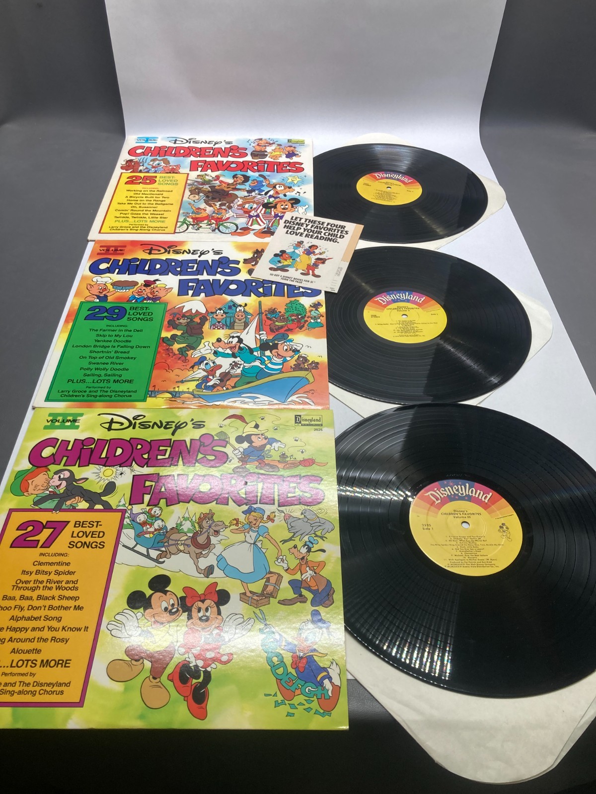 Disney\'s Children\'s Favorites Volume I, II & III Vinyl LP 1979 Disneyland Record