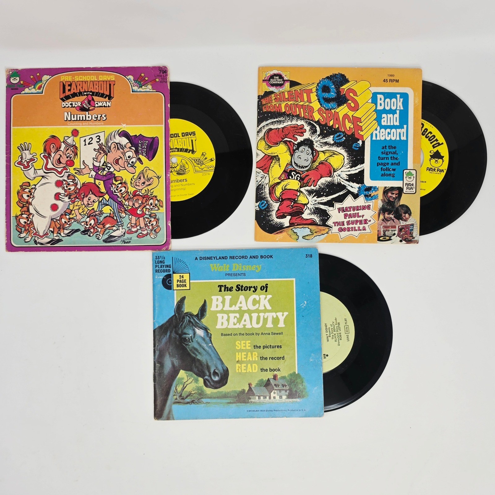 Vintage Disney & Peter Pan Records Books Black Beauty Silent E Numbers
