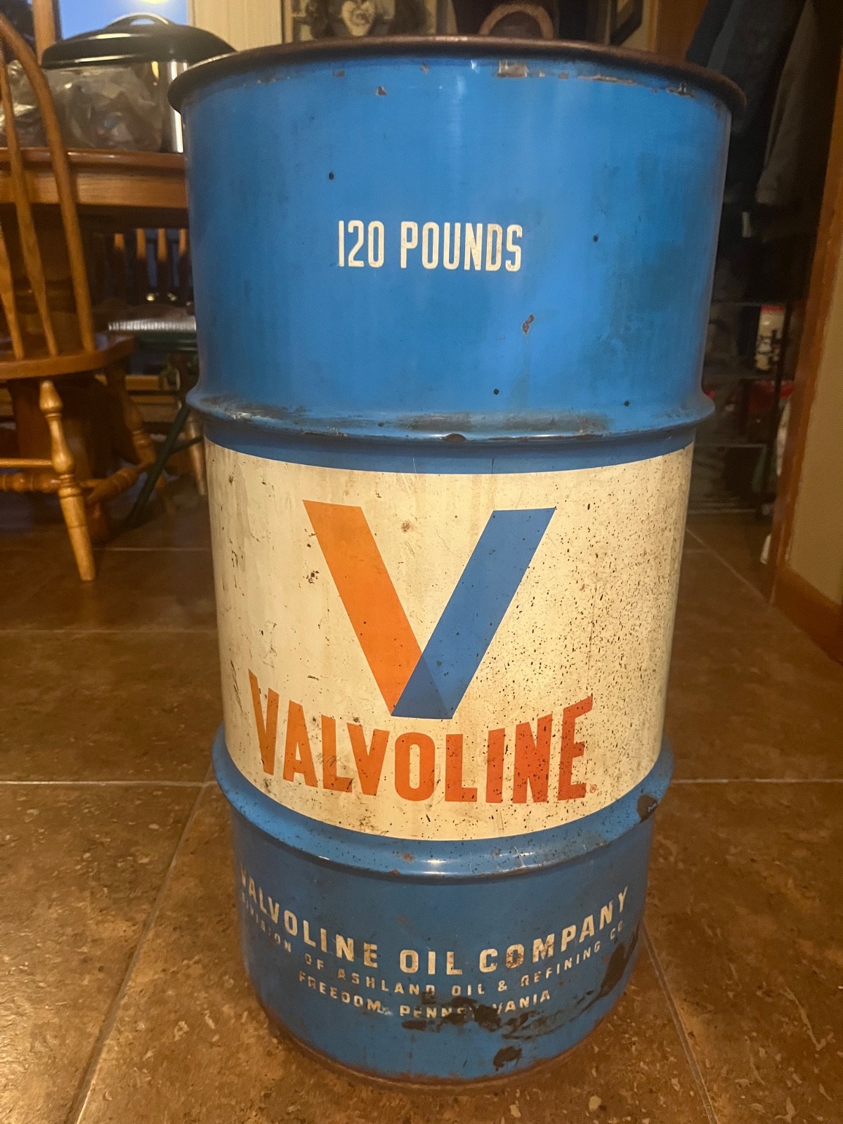 Vintage Valvoline Steel Oil Drum 16 gal Industrial  Shop Garage Barrel