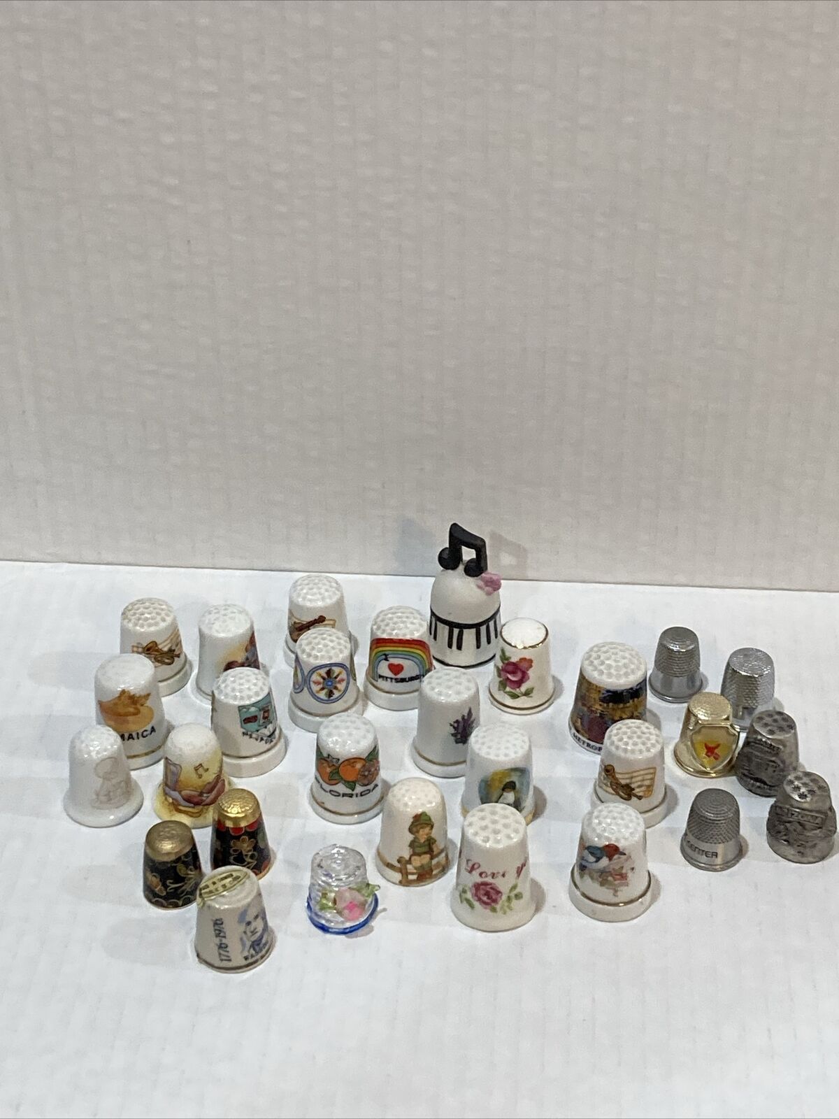 Lot Of 30 Vintage Thimbles Porcelain Ceramic And Metal States Music And More
