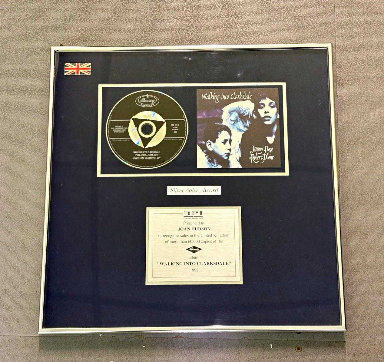 Jimmy Page & Robert Plant Walking Into Clarksdale BPI Silver Presentation Disc